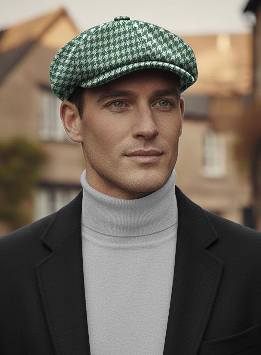 Teal Green Houndstooth Tweed Newsboy Cap - StudioSuits