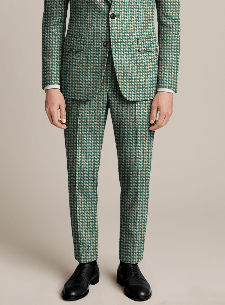 Teal Green Houndstooth Tweed Pants - StudioSuits