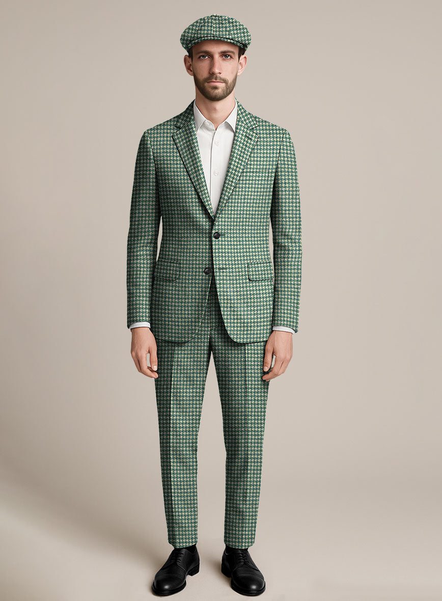 Teal Green Houndstooth Tweed Suit - StudioSuits