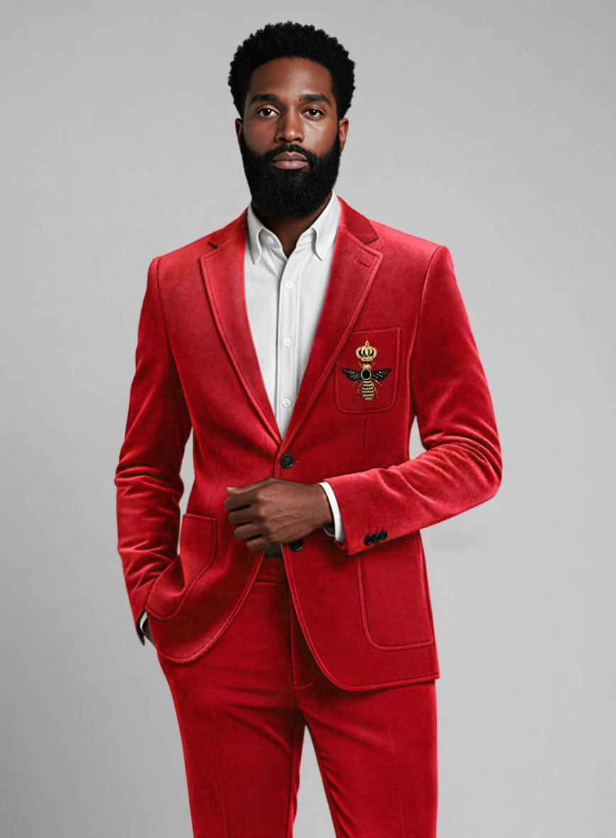 The Golden Bee Red Velvet Jacket - StudioSuits