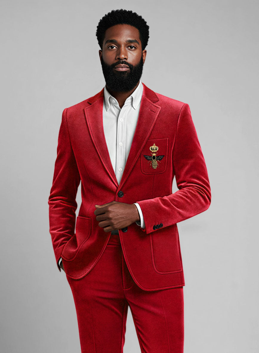 The Golden Bee Red Velvet Jacket - StudioSuits