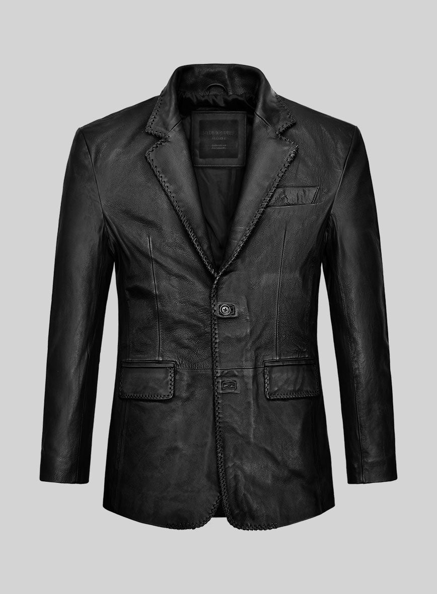 Thick Goat Black Washed & Wax Medieval Leather Blazer - StudioSuits