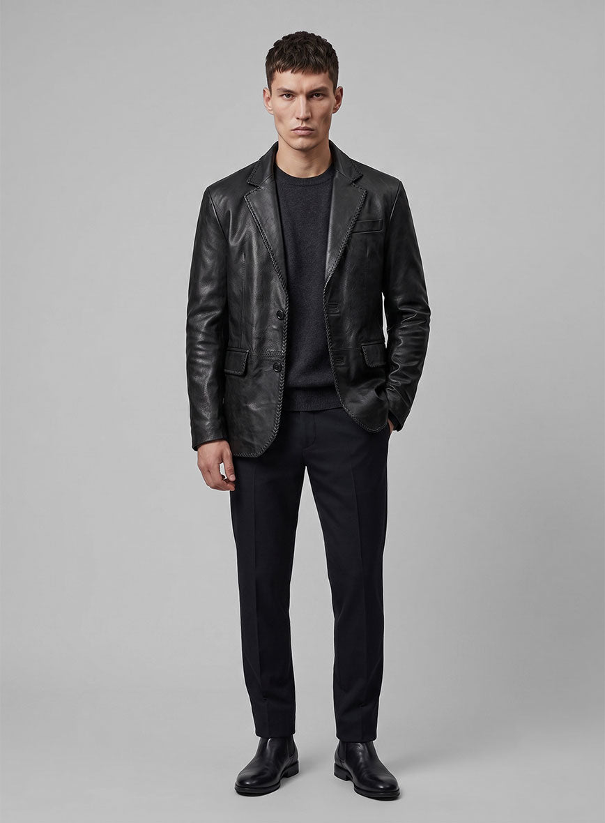 Thick Goat Black Washed & Wax Medieval Leather Blazer - StudioSuits