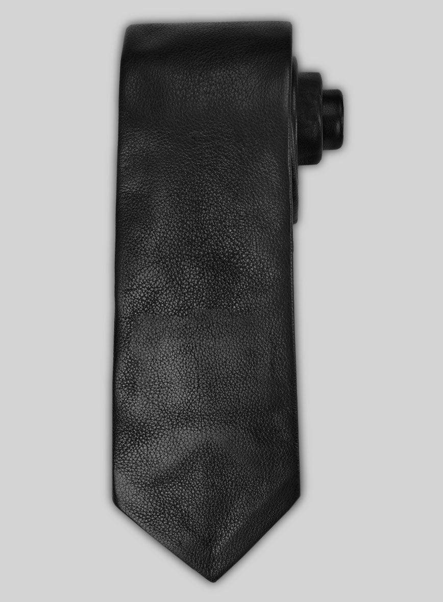 Thick Goat Black Leather Tie - StudioSuits