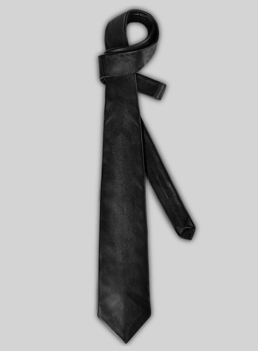 Thick Goat Black Leather Tie - StudioSuits