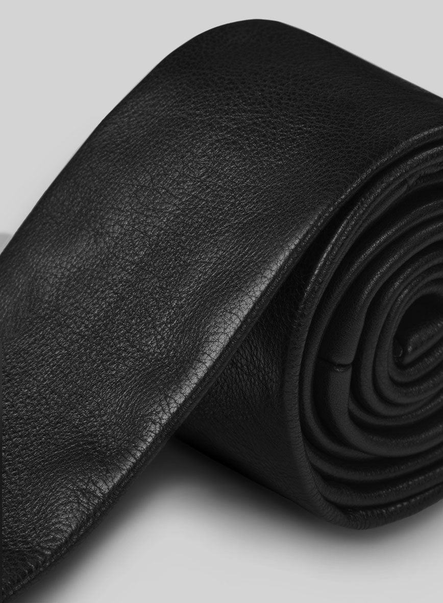 Thick Goat Black Leather Tie - StudioSuits