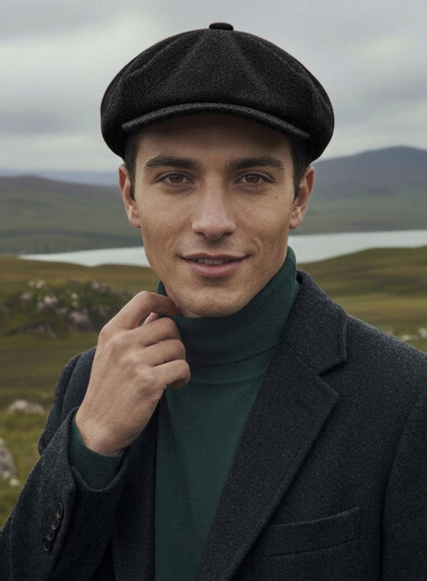 Thomas Shelby Peaky Blinders Black Tweed Newsboy Cap - StudioSuits