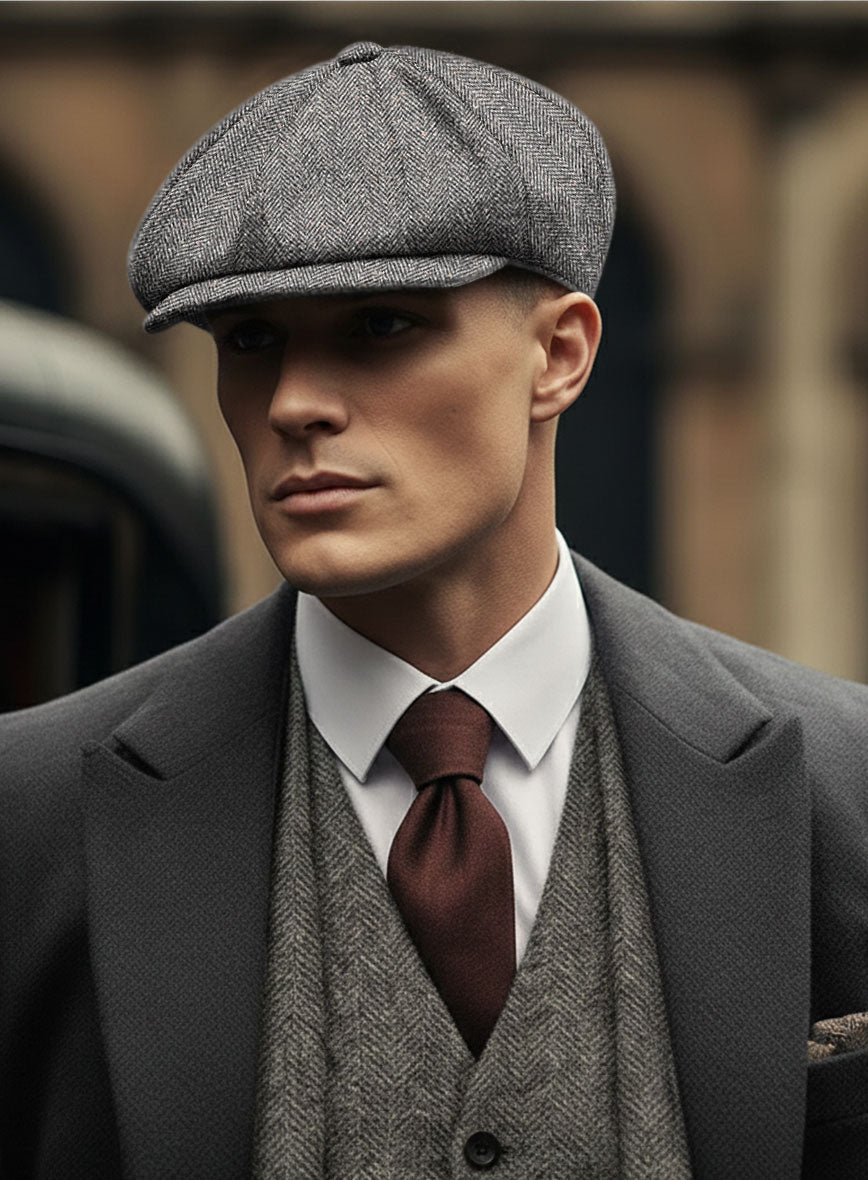 Thomas Shelby Peaky Blinders Gray Tweed Newsboy Cap - StudioSuits