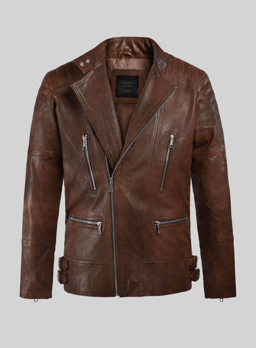 Thunderbolt Spanish Brown Moto Leather Jacket - StudioSuits