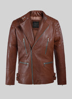 Thunderbolt Tan Moto Leather Jacket - StudioSuits