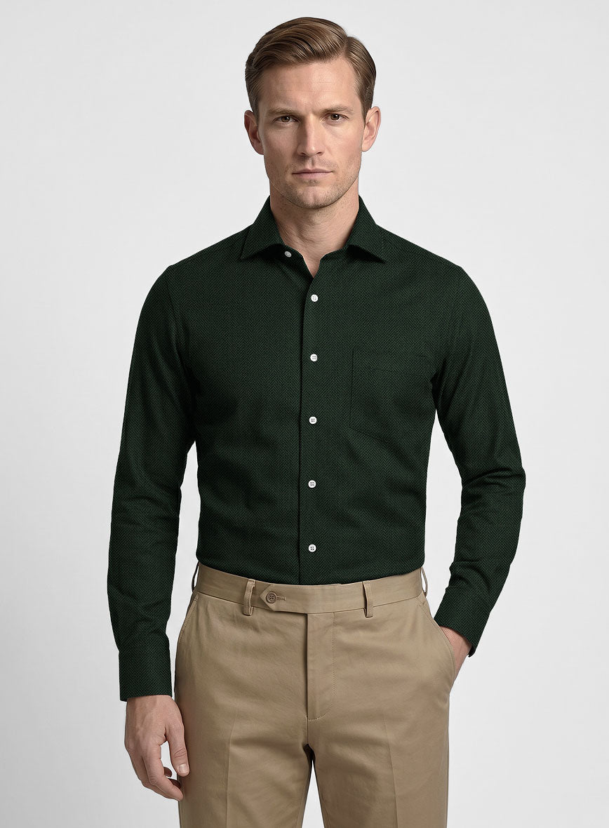 Timber Green Herringbone Cotton Shirt - StudioSuits