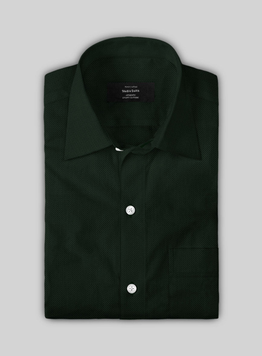 Timber Green Herringbone Cotton Shirt - StudioSuits