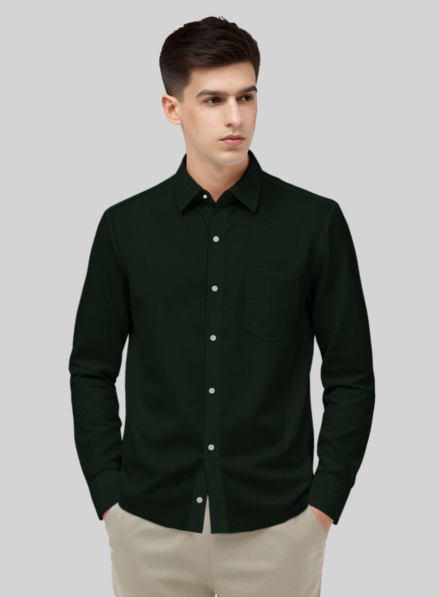 Timber Green Herringbone Cotton Shirt - StudioSuits