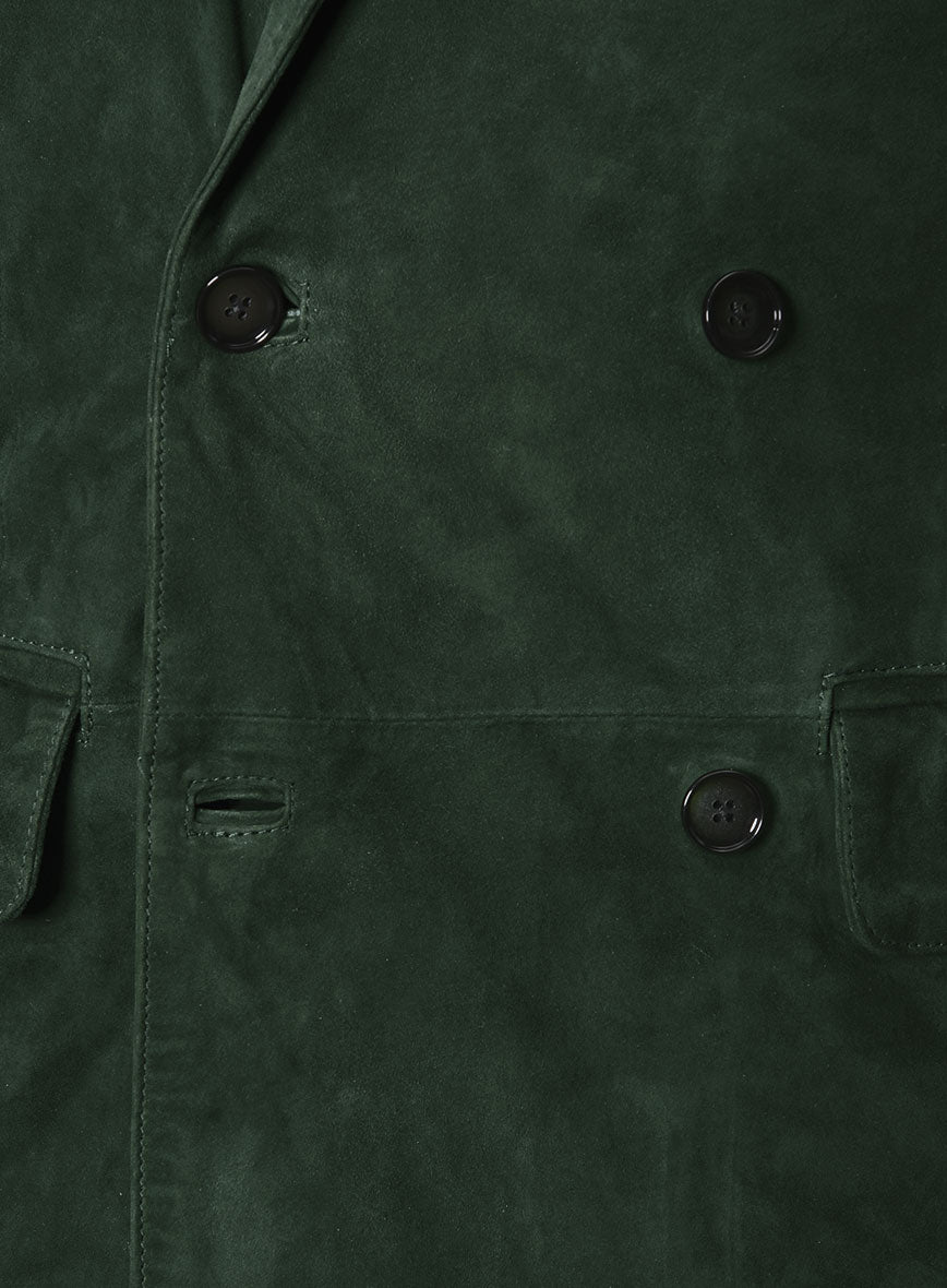 Timber Green Suede Double Breasted Leather Blazer - StudioSuits