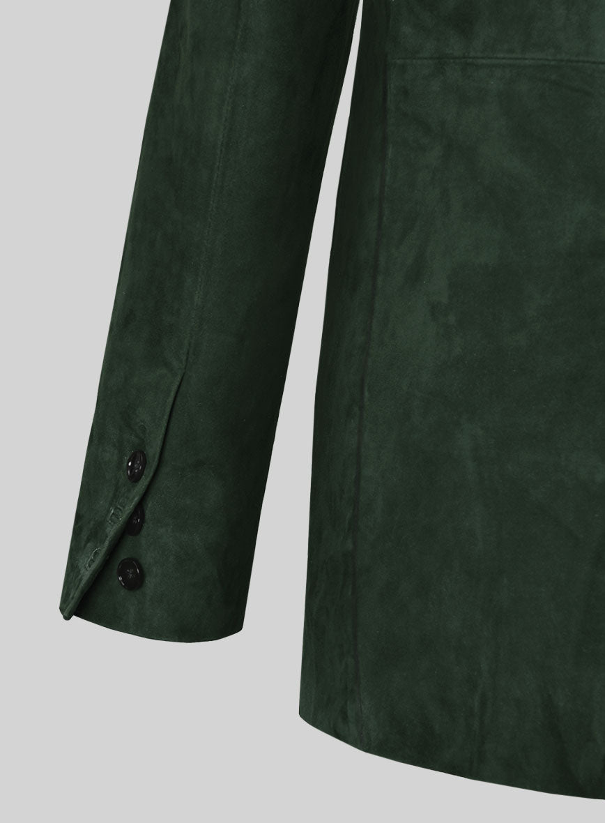 Timber Green Suede Double Breasted Leather Blazer - StudioSuits