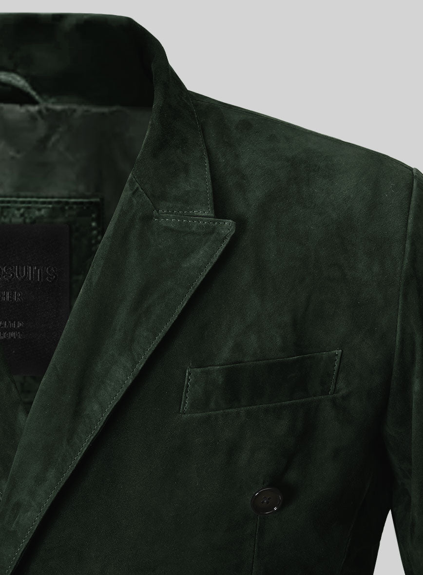 Timber Green Suede Double Breasted Leather Blazer - StudioSuits