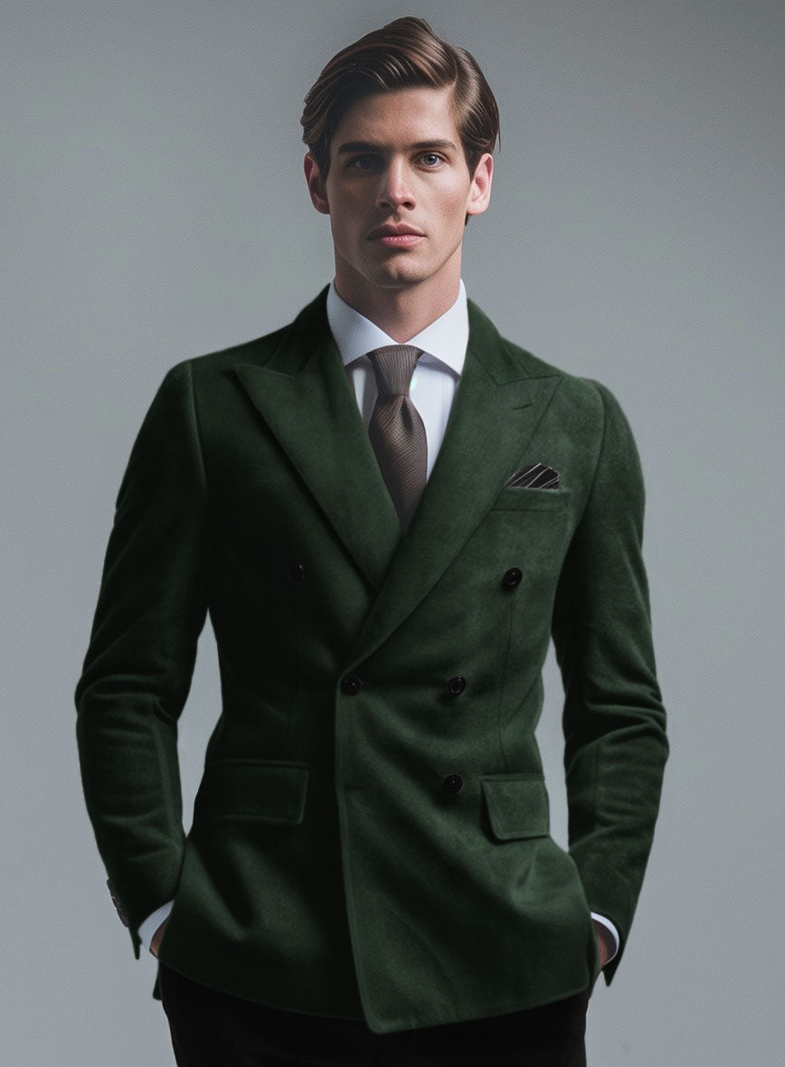 Timber Green Suede Double Breasted Leather Blazer - StudioSuits