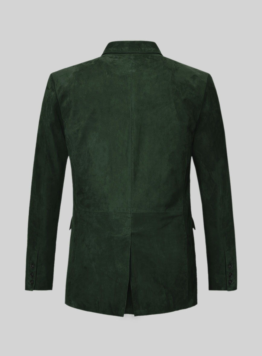 Timber Green Suede Double Breasted Leather Blazer - StudioSuits