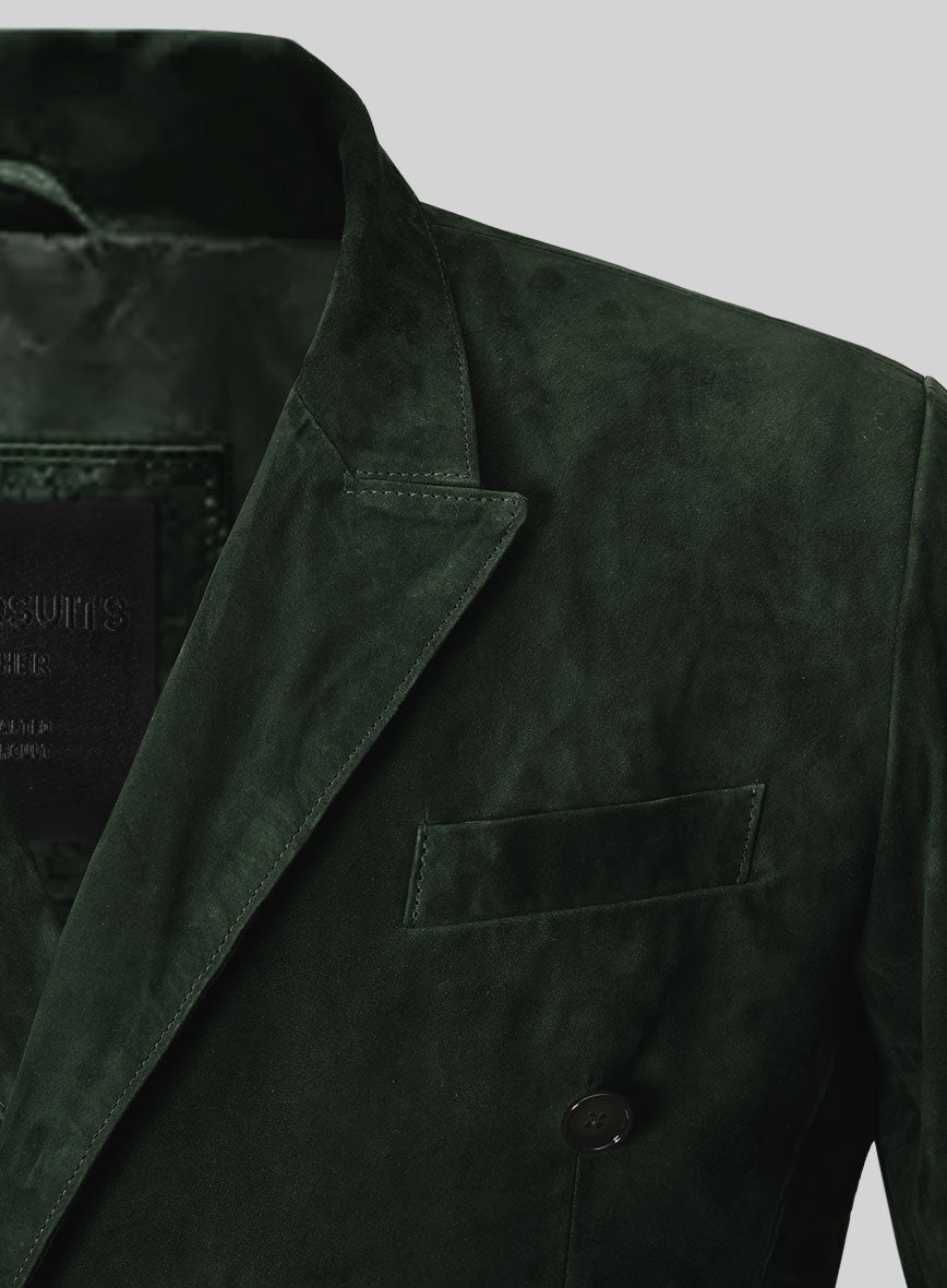 Timber Green Suede Double Breasted Leather Blazer - StudioSuits