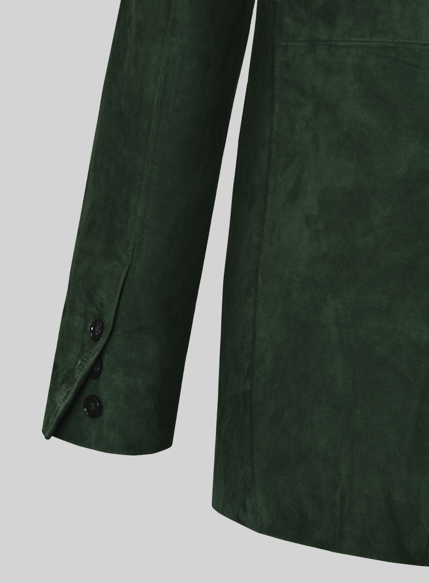 Timber Green Suede Double Breasted Leather Blazer - StudioSuits