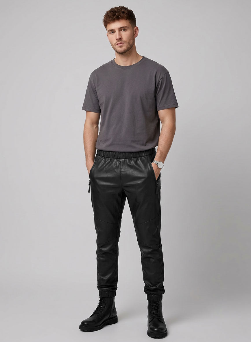 Traverse Black Leather Joggers - StudioSuits