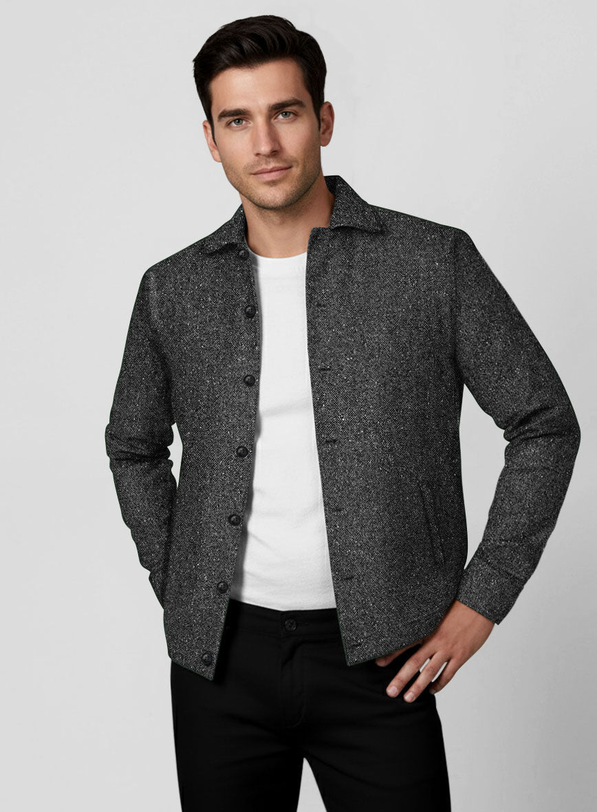 Trucker Charcoal Flecks Donegal Tweed Shirt - StudioSuits