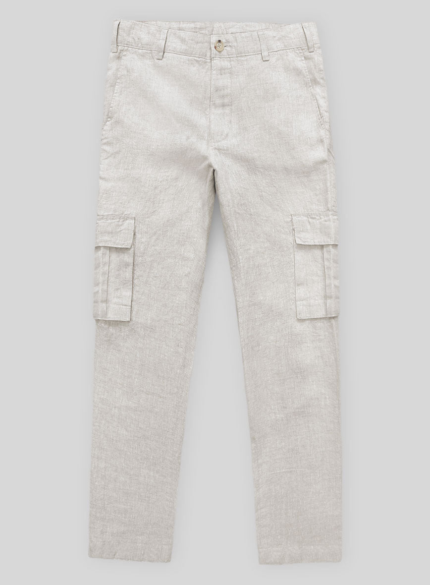 Tropical Beige Linen Cargo Pants - StudioSuits