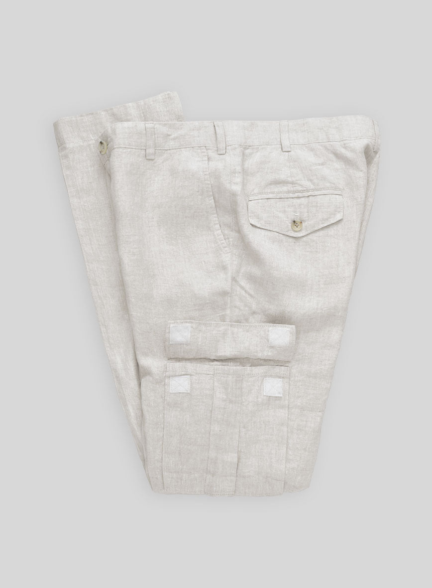 Tropical Beige Linen Cargo Pants - StudioSuits