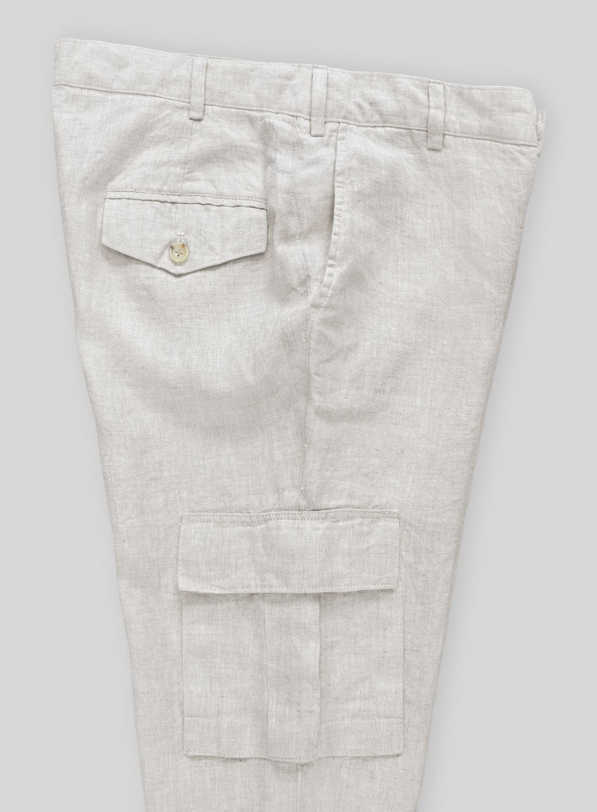 Tropical Beige Linen Cargo Pants - StudioSuits