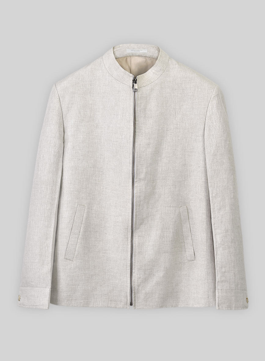 Tropical Beige Linen Zipper Jacket - StudioSuits