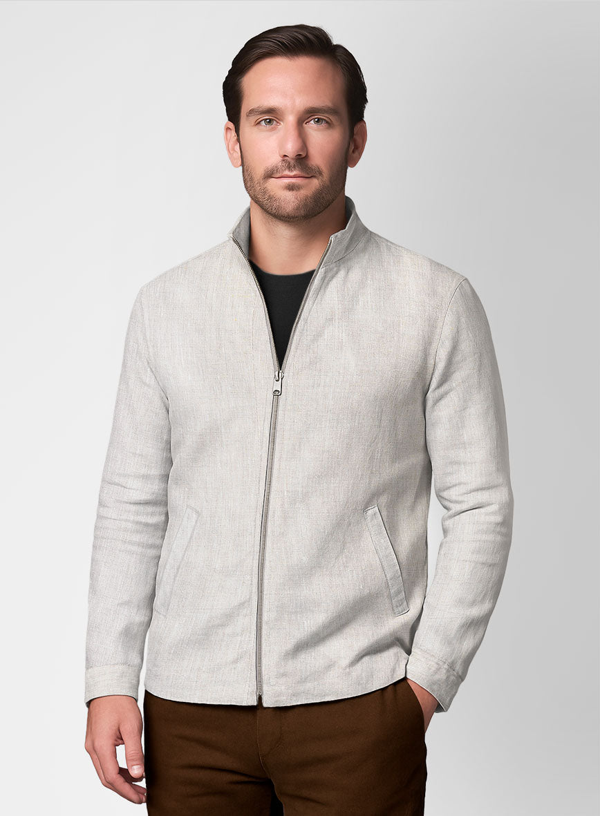Tropical Beige Linen Zipper Jacket - StudioSuits