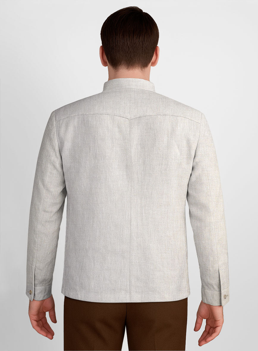 Tropical Beige Linen Zipper Jacket - StudioSuits