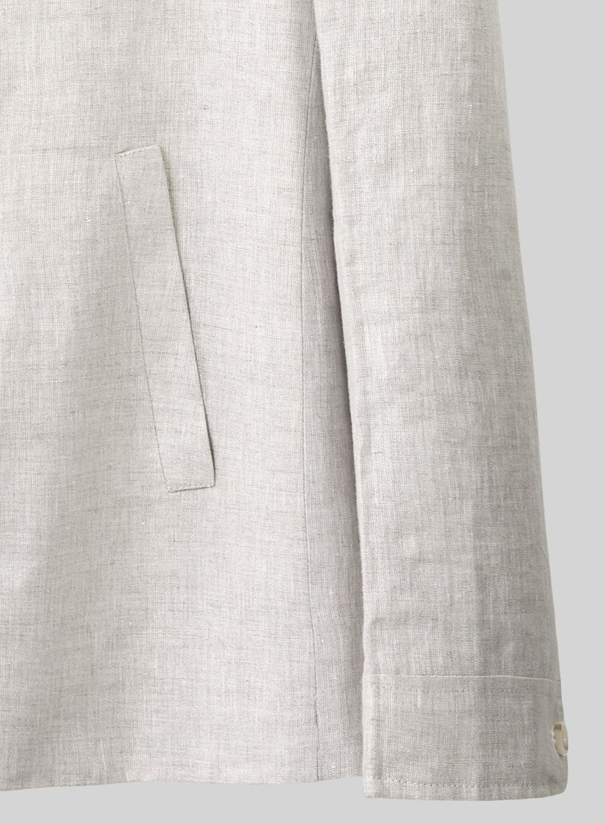 Tropical Beige Linen Zipper Jacket - StudioSuits