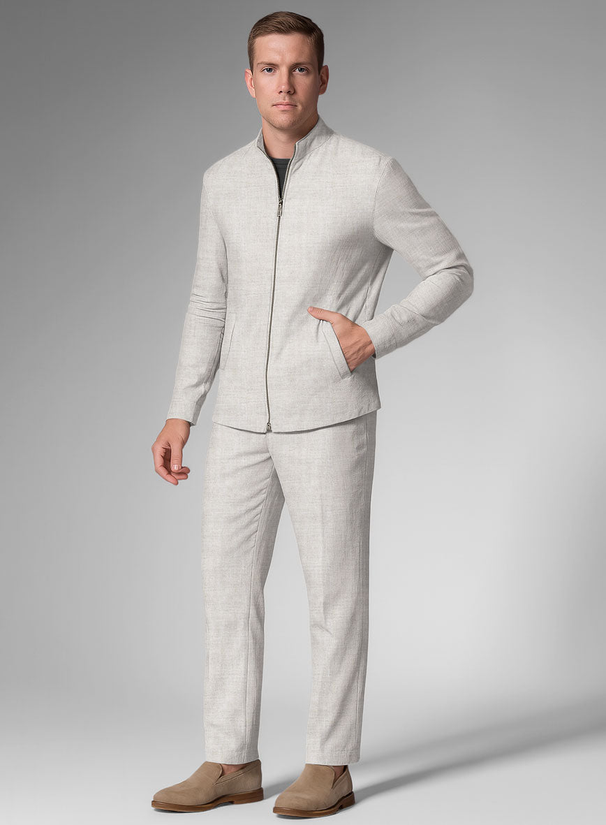 Tropical Beige Linen Zipper Jacket - StudioSuits