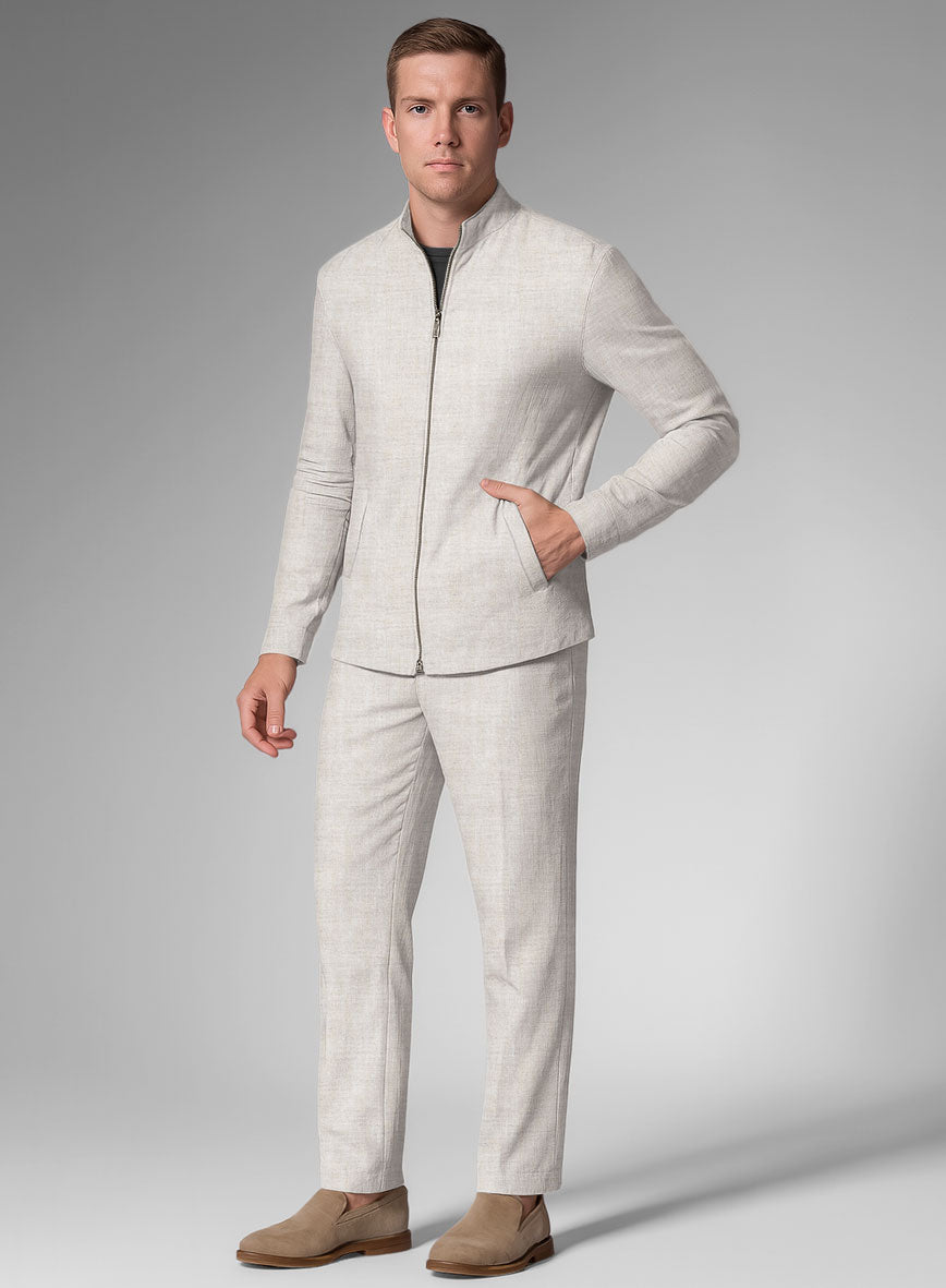 Tropical Beige Linen Zipper Jacket - StudioSuits