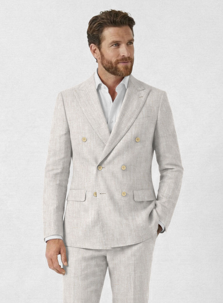 Tropical Beige Pure Linen Double Breasted Jacket - StudioSuits
