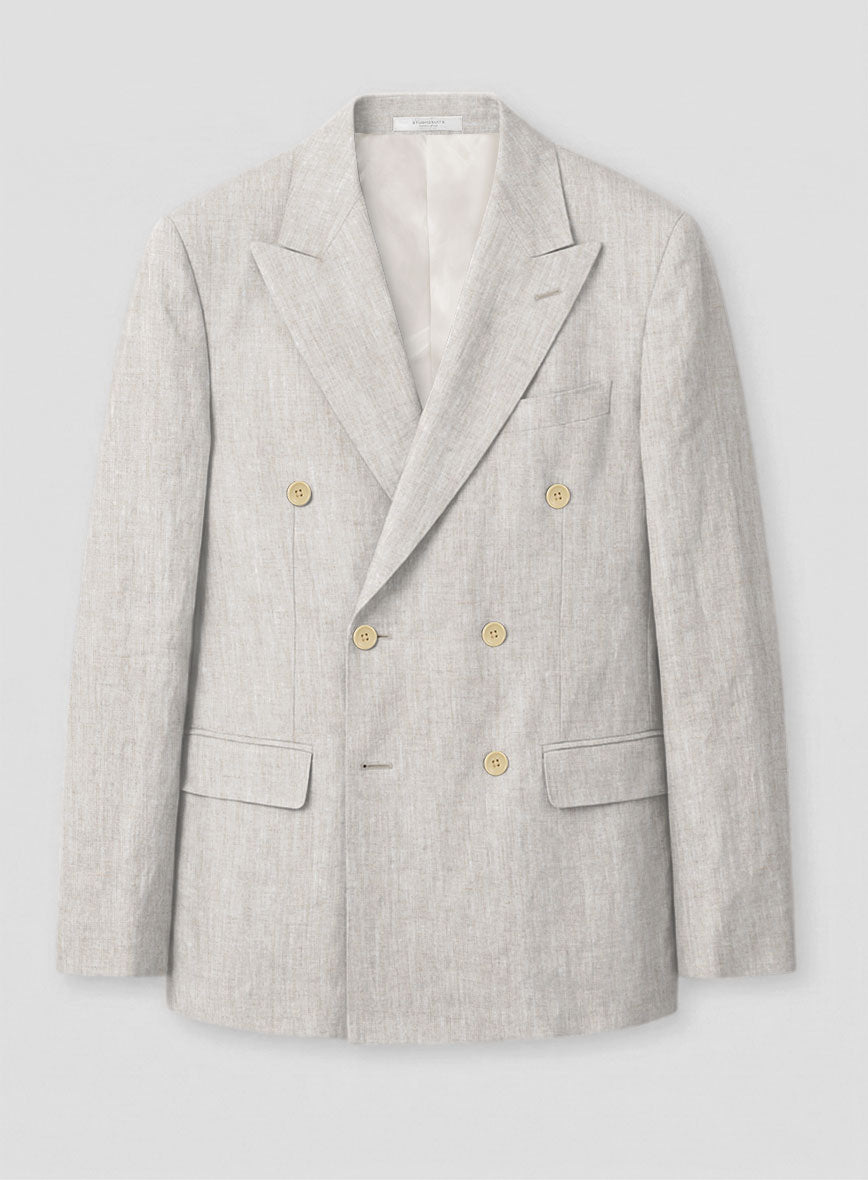 Tropical Beige Pure Linen Double Breasted Jacket - StudioSuits