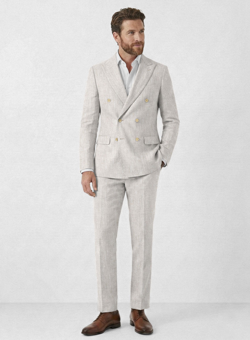 Tropical Beige Pure Linen Double Breasted Suit - StudioSuits