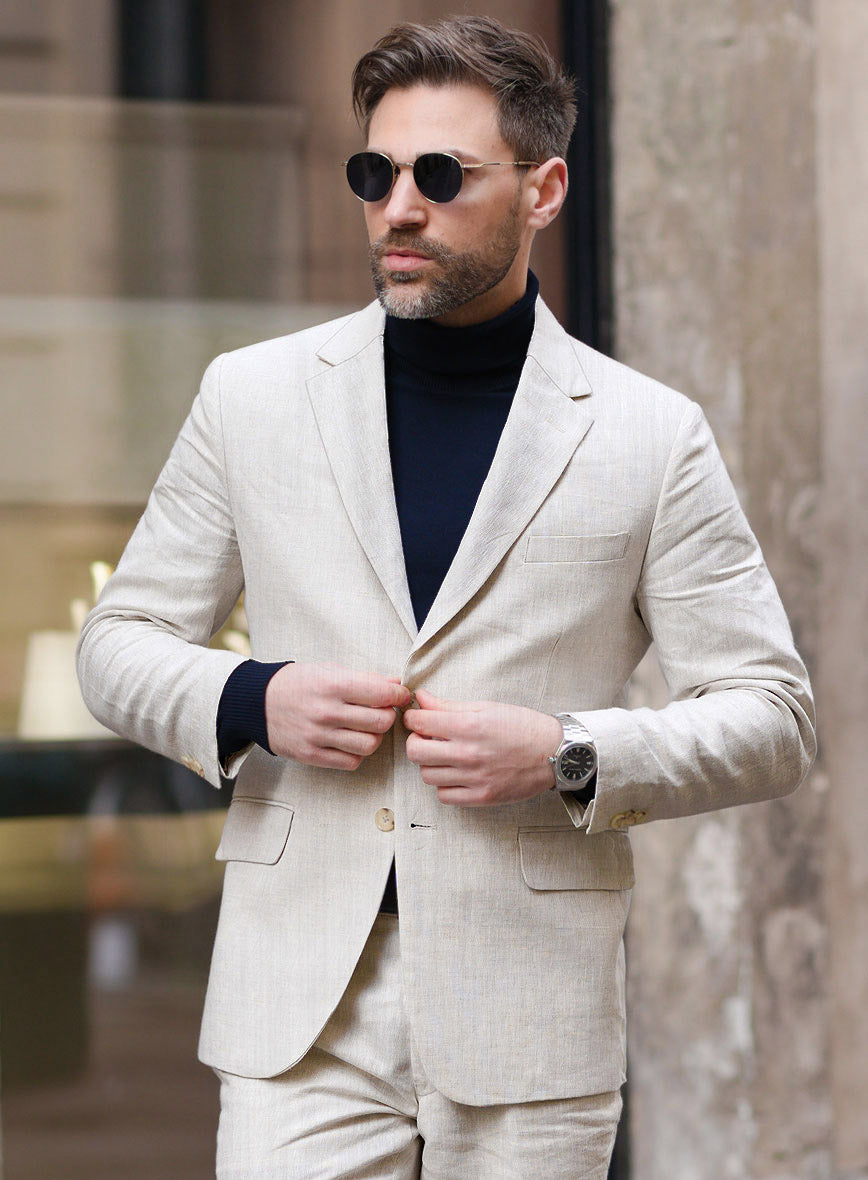 Tropical Beige Pure Linen Jacket - 42 Regular - StudioSuits