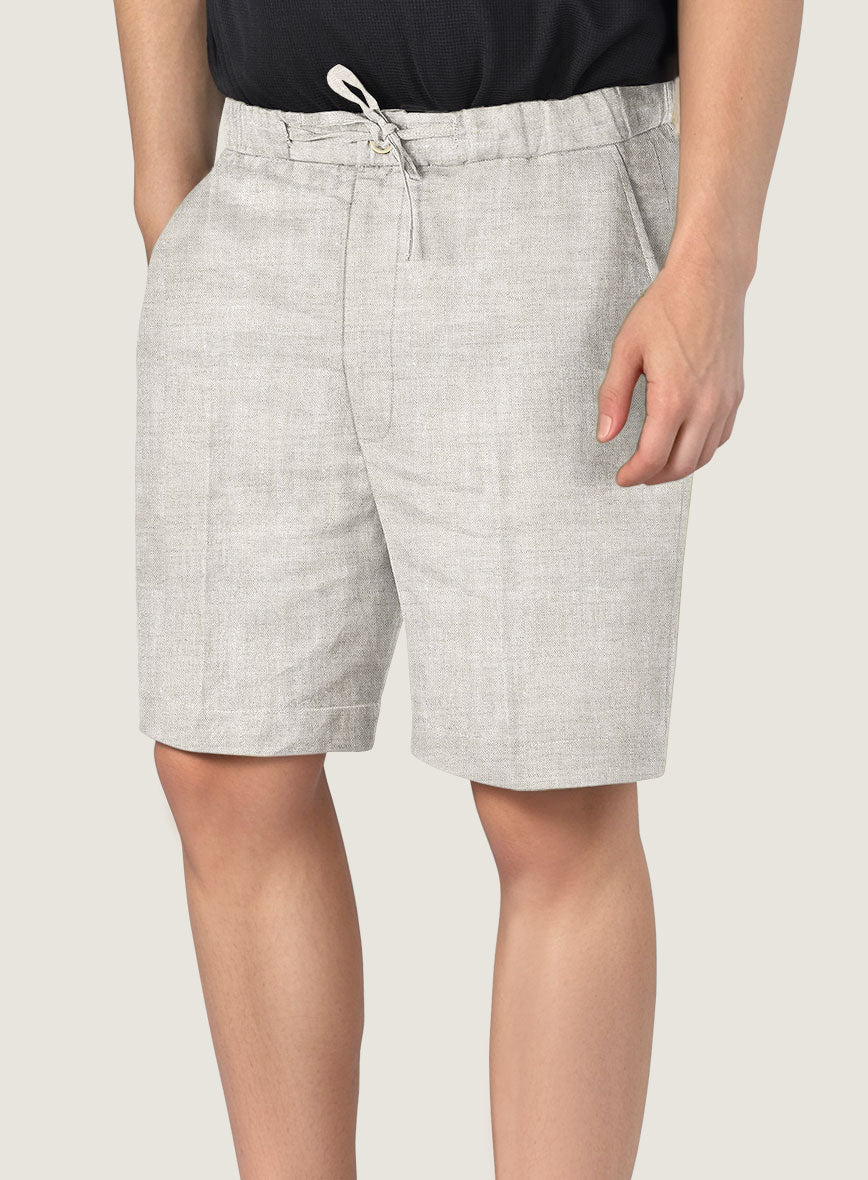 Tropical Beige Pure Linen Shorts - StudioSuits