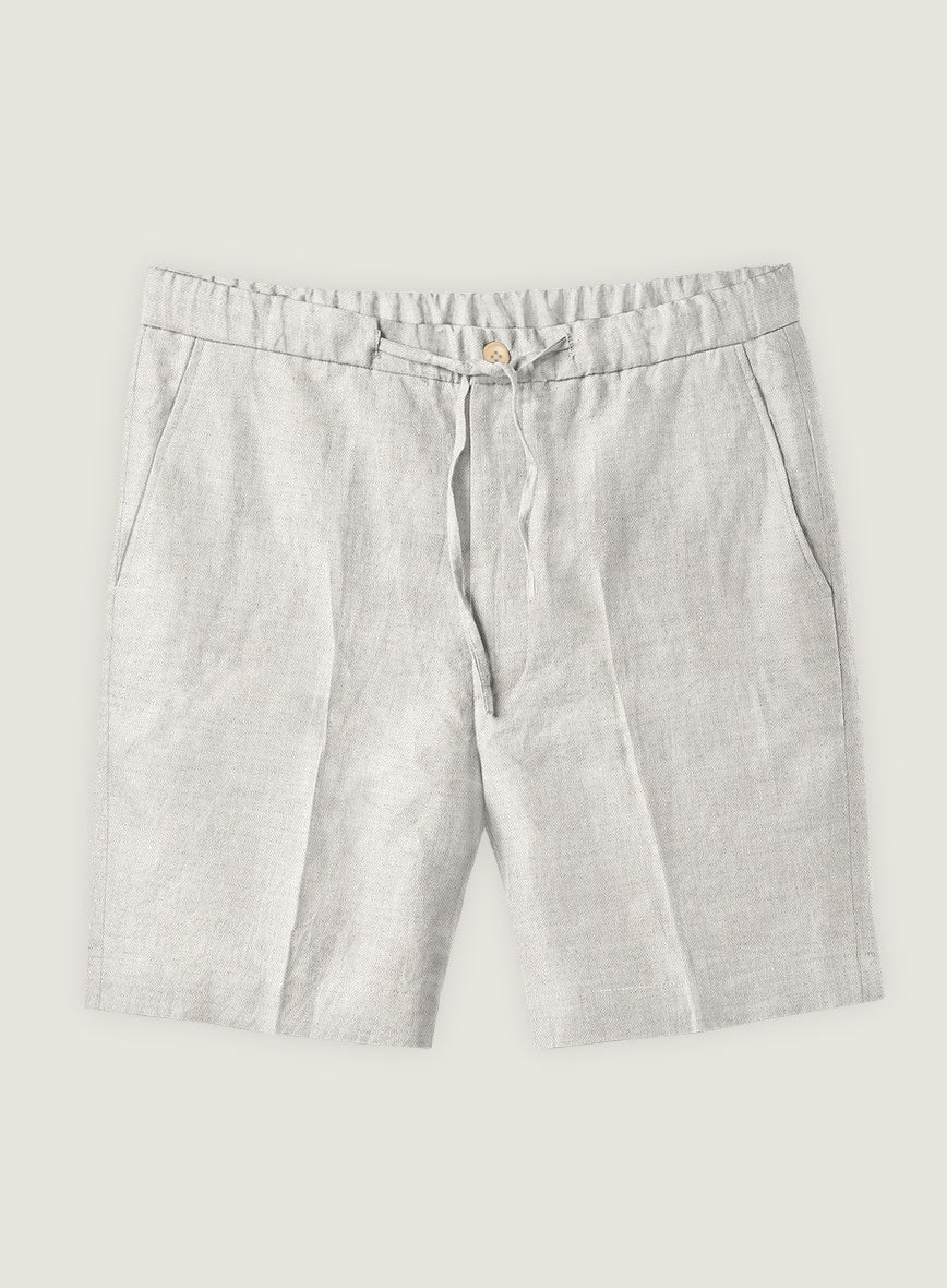 Tropical Beige Pure Linen Shorts - StudioSuits