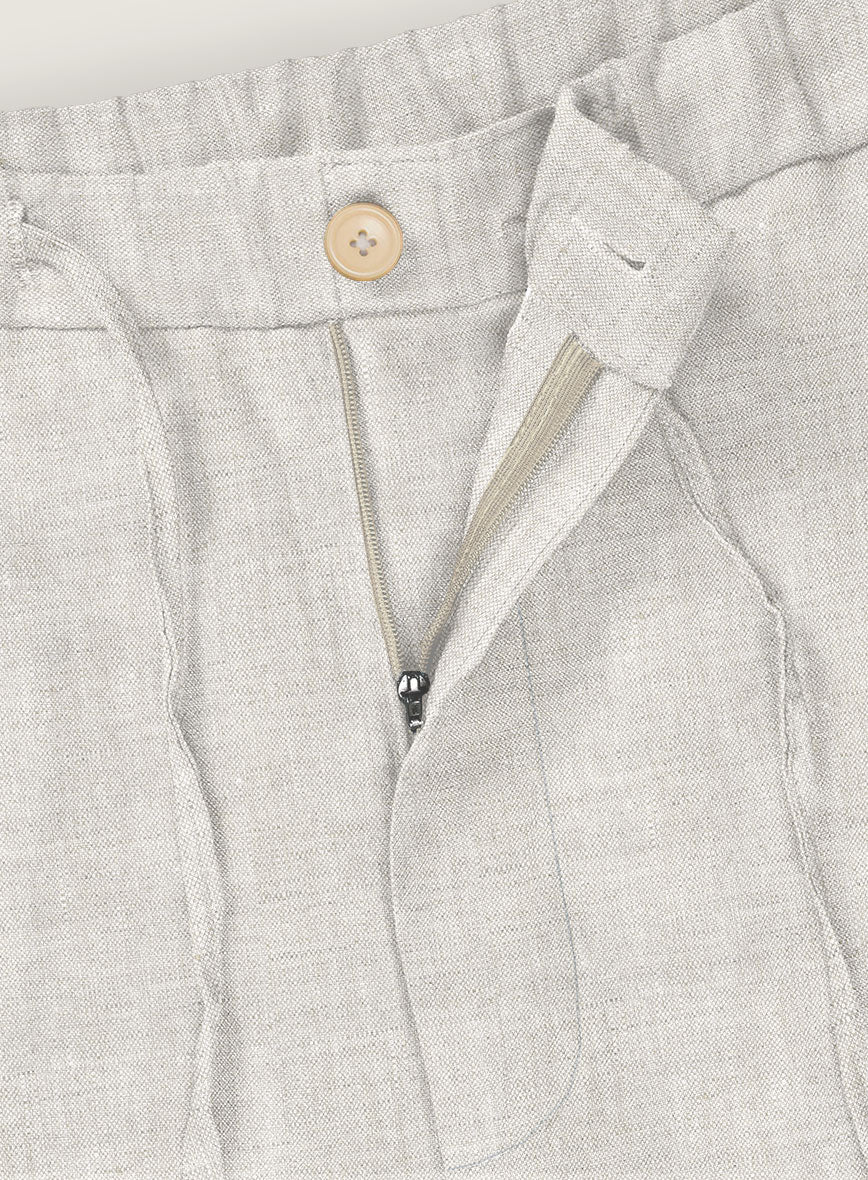 Tropical Beige Pure Linen Shorts - StudioSuits