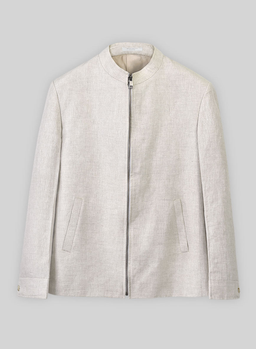 Tropical Beige Linen Zipper Jacket - StudioSuits