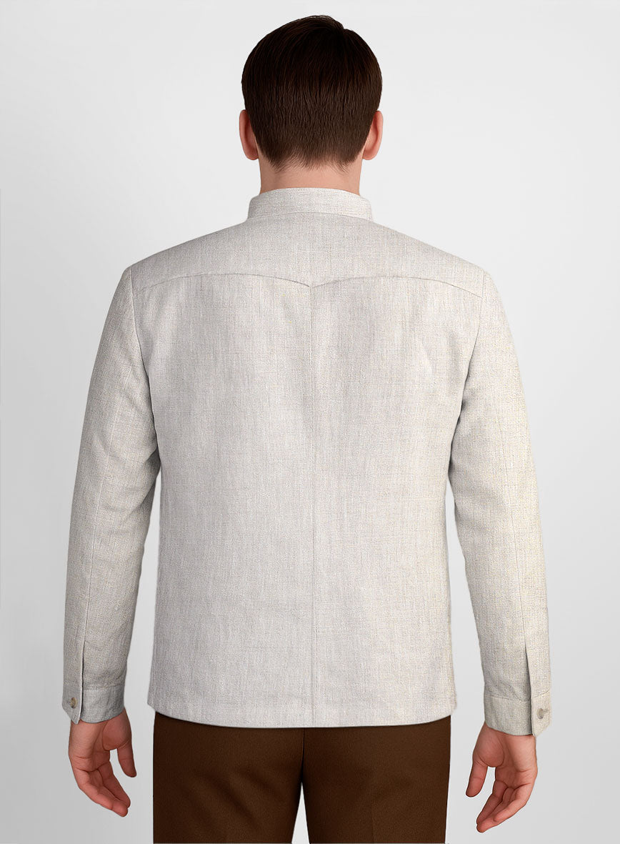 Tropical Beige Linen Zipper Jacket - StudioSuits