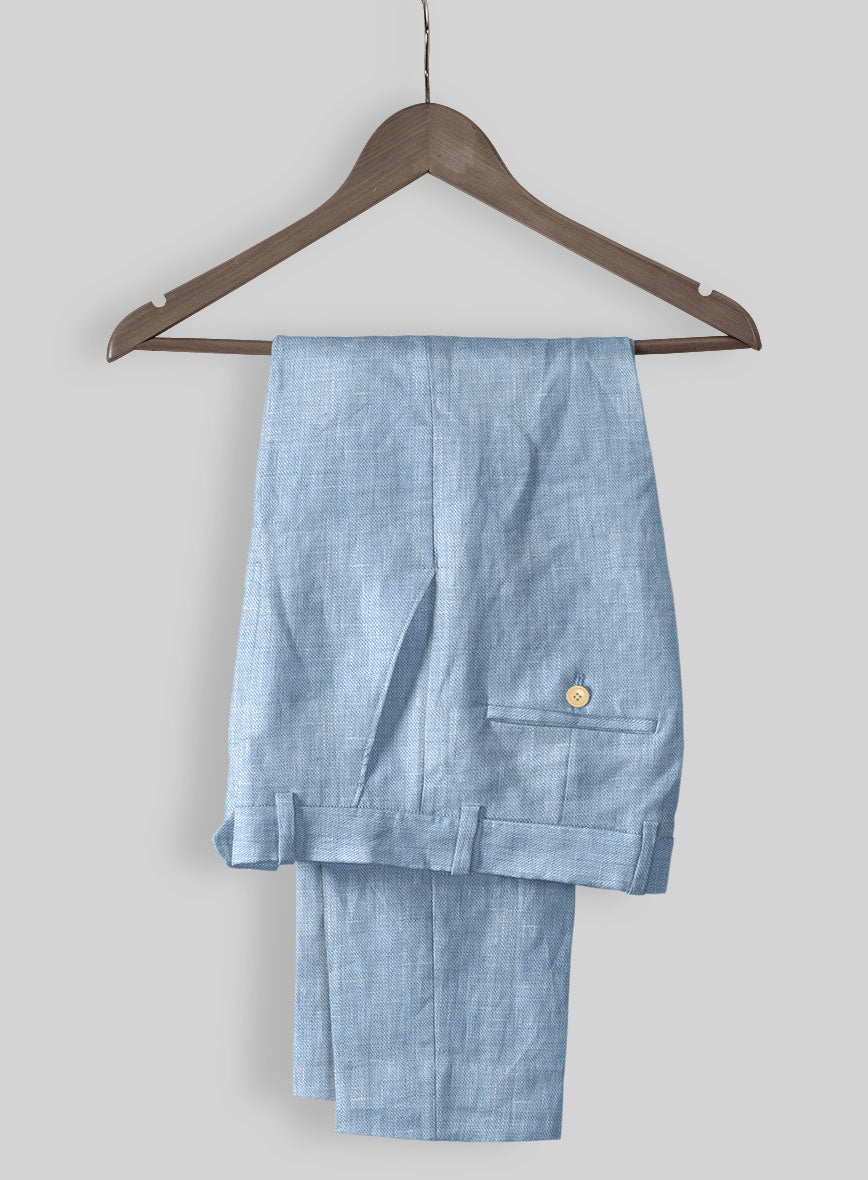 Tropical Blue Pure Linen Pants - StudioSuits