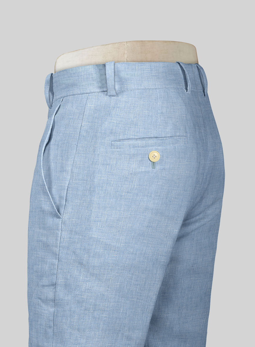 Tropical Blue Pure Linen Pants - StudioSuits