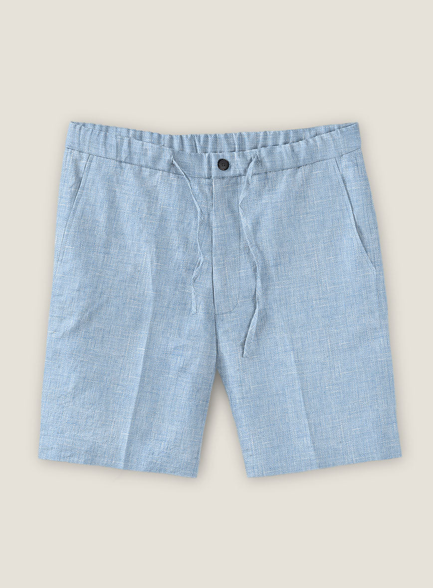Tropical Blue Pure Linen Shorts - StudioSuits