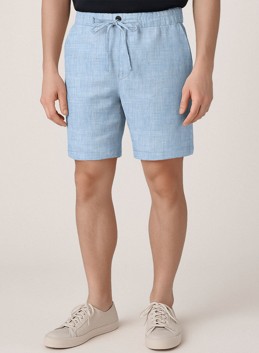 Tropical Blue Pure Linen Shorts - StudioSuits