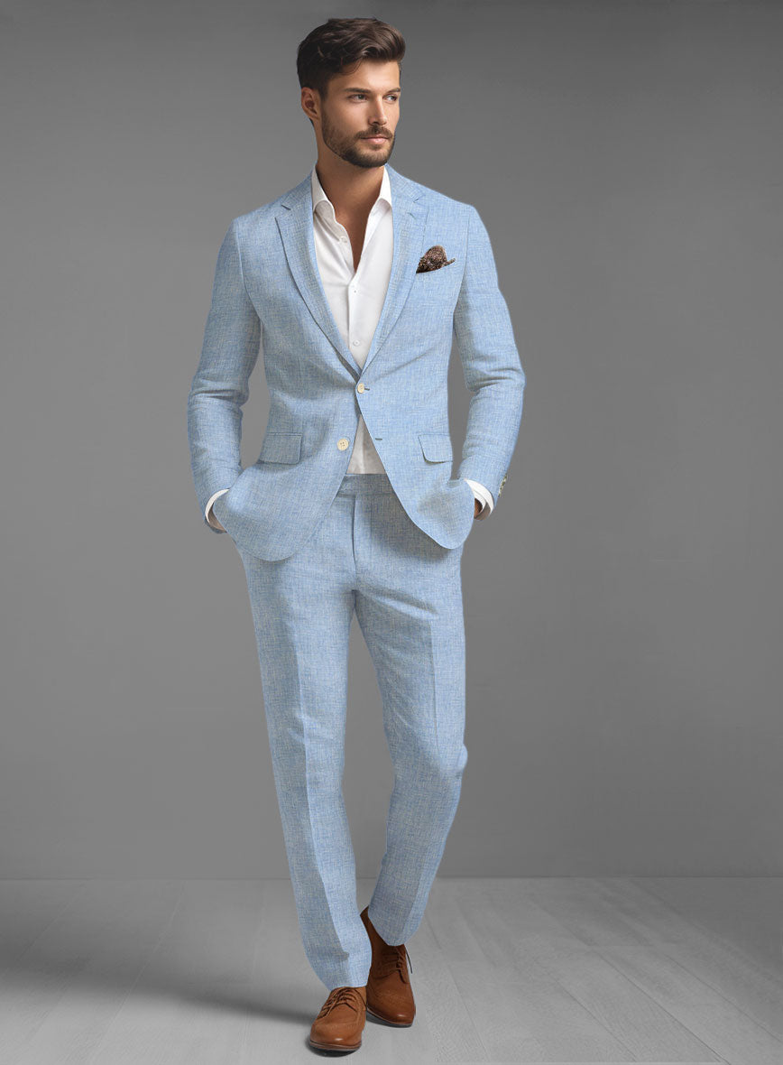 Tropical Blue Pure Linen Suit - StudioSuits