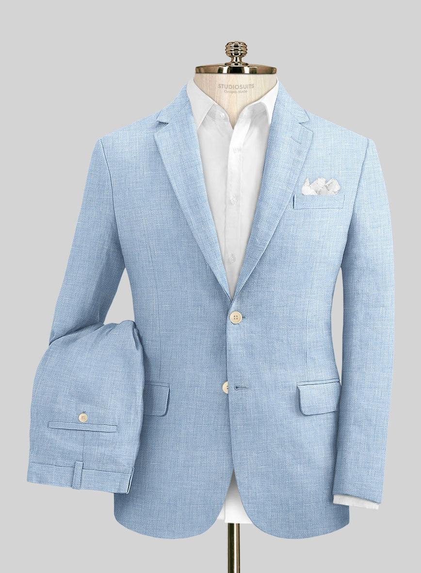 Tropical Blue Pure Linen Suit - StudioSuits